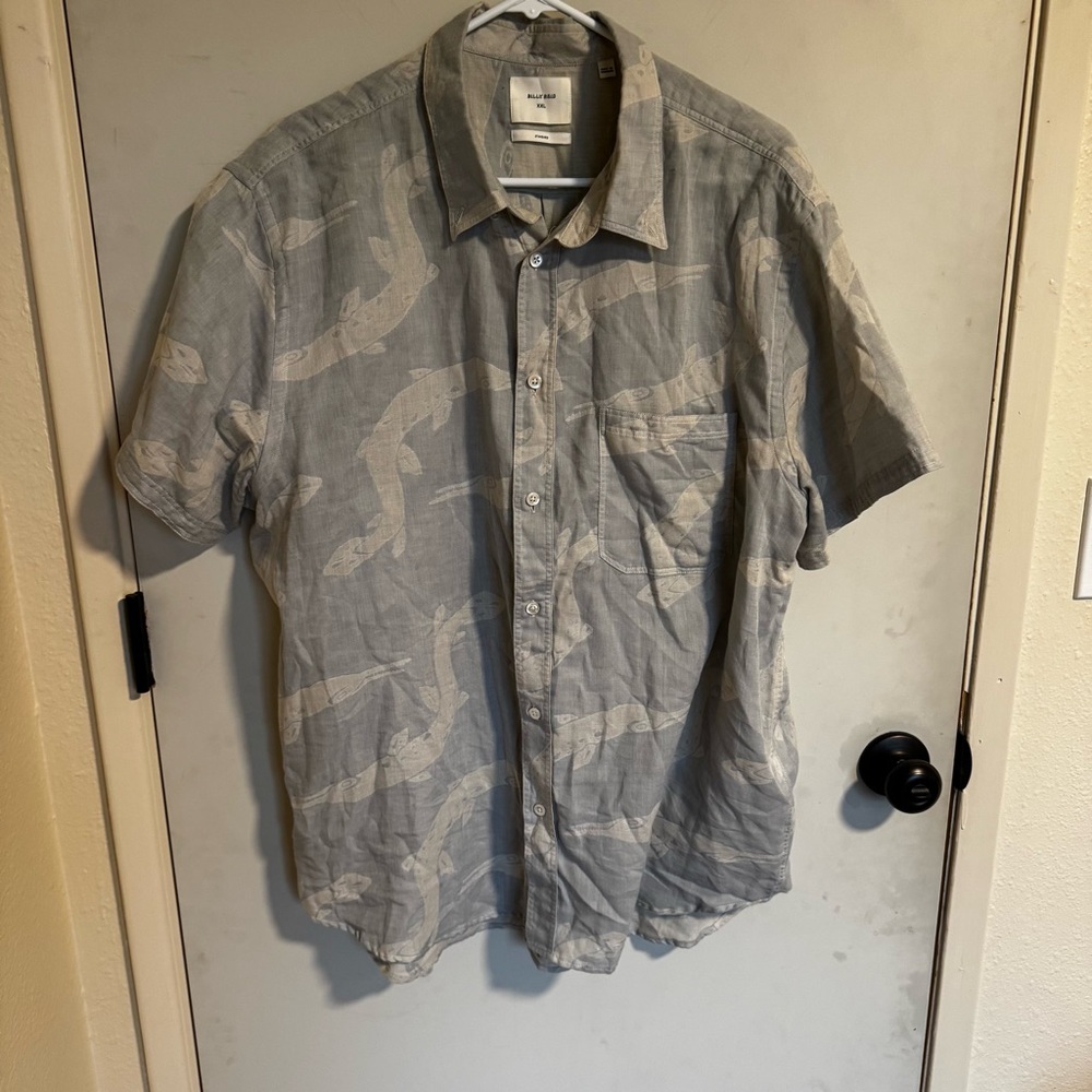Billy Reid Blue Casual Button Down Shirt with barracuda Pattern